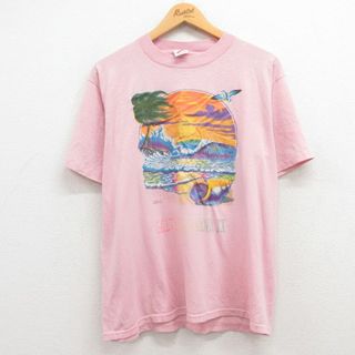 XL★古着 ジャージーズ 半袖 ビンテージ Tシャツ メンズ 80年代 80s 海 貝殻 クルーネック USA製 ピンク 24apr04 中古(Tシャツ/カットソー(半袖/袖なし))