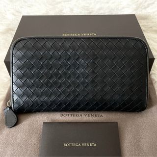 ボッテガヴェネタ(Bottega Veneta)の美品★ボッテガヴェネタ イントレチャート ラウンドファスナー 長財布 ブラック(長財布)