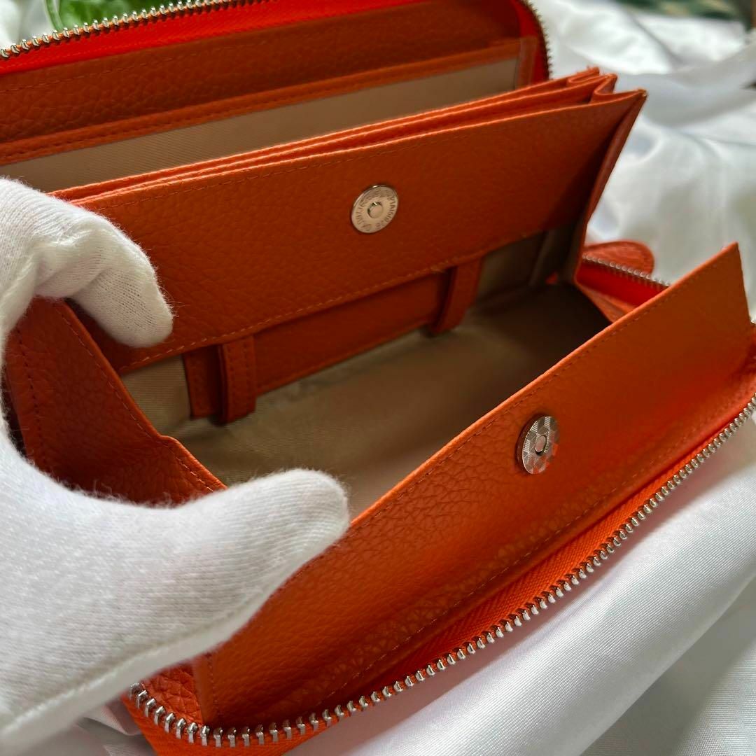 長財布　新品　本革　ラウンドファスナー　レディース　大容量　レザー　オレンジi4 レディースのファッション小物(財布)の商品写真