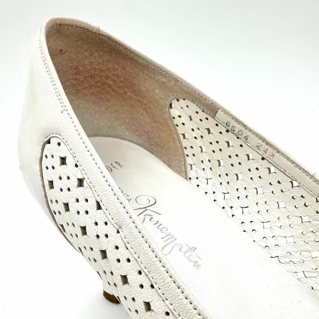 GINZA Kanematsu(ギンザカネマツ)の銀座かねまつ オープントゥ パンプス リボン ホワイト 24.5㎝ レディースの靴/シューズ(ハイヒール/パンプス)の商品写真