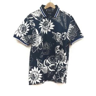 エトロ(ETRO)のETRO(エトロ) 半袖ポロシャツ サイズXL メンズ美品  - ダークネイビー×白×ブルー 花柄(ポロシャツ)