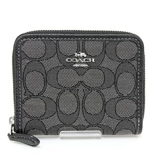 コーチ(COACH)のコーチ COACH スモール ジップ アラウンド ウォレット 二つ折り財布 シグネチャー ジャガード CH389 ブラック 未使用品(財布)