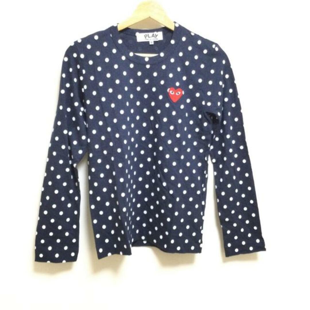 PLAY COMMEdesGARCONS(プレイコムデギャルソン) 長袖Tシャツ サイズM レディース - ダークネイビー×白×レッド クルーネック/ドット柄/ハート レディースのトップス(Tシャツ(長袖/七分))の商品写真