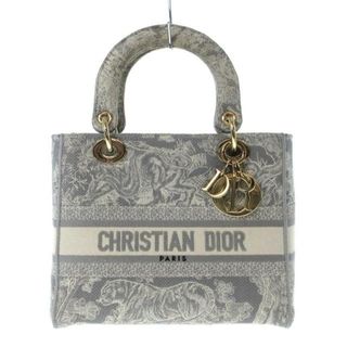 クリスチャンディオール(Christian Dior)のDIOR/ChristianDior(ディオール/クリスチャンディオール) ハンドバッグ レディース レディディーライトミディアムバッグ グレー×白 トワル ドゥ ジュイ エンブロイダリー/ゴールド金具 ジャガード(ハンドバッグ)