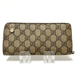 グッチ(Gucci)のGUCCI(グッチ) 長財布 GGプラス・GGスプリーム,インターロッキングG 256930 グレーベージュ×ダークブラウン PVC(塩化ビニール)(財布)