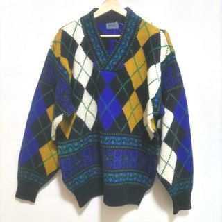 KENZO(ケンゾー) 長袖セーター サイズ39 メンズ美品  - 黒×グリーン×マルチ Vネック