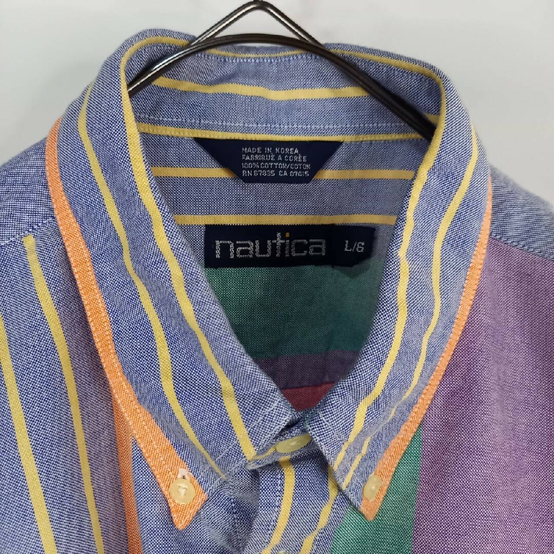 NAUTICA(ノーティカ)の90s　ノーティカ　オーバーサイズ　BDシャツ　半袖　ストライプ　マルチ　L メンズのトップス(シャツ)の商品写真