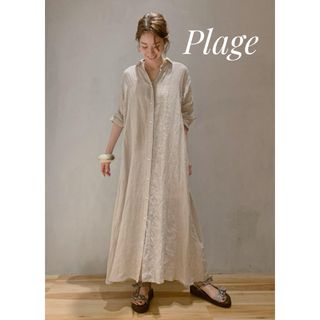 プラージュ(Plage)の【美品】プラージュ Plage リネン フレア　シャツワンピース  ゆったり36(ロングワンピース/マキシワンピース)