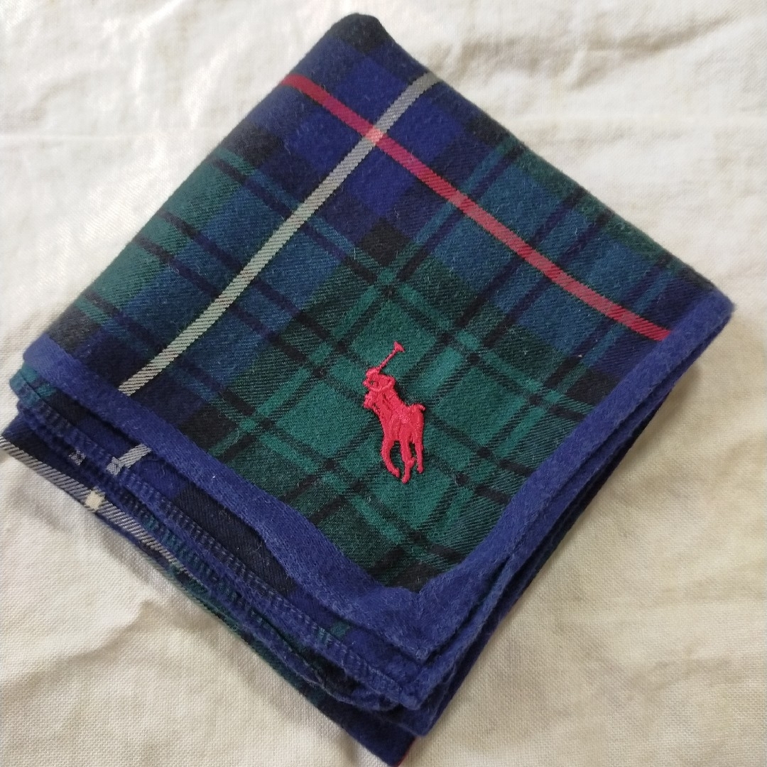 POLO RALPH LAUREN(ポロラルフローレン)のポロラルフローレン　ハンカチ　グリーンチェック　極美品 レディースのファッション小物(ハンカチ)の商品写真