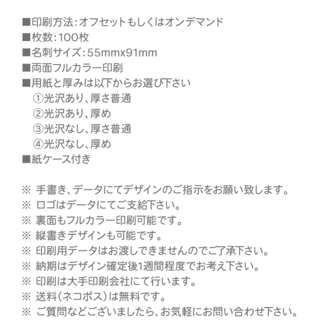 オリジナル名刺作成 100枚 両面フルカラー 紙ケース付 No.0197 その他のその他(オーダーメイド)の商品写真