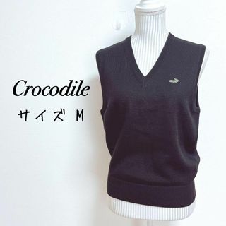 Crocodile - クロコダイル　ニットベスト　Vネック　ウール混【M】ワニロゴ　ゴルフなど