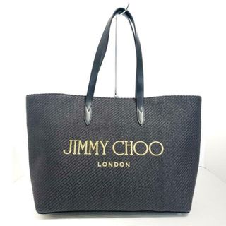 JIMMY CHOO - JIMMY CHOO(ジミーチュウ) トートバッグ - 黒 刺繍 ラフィア×レザー