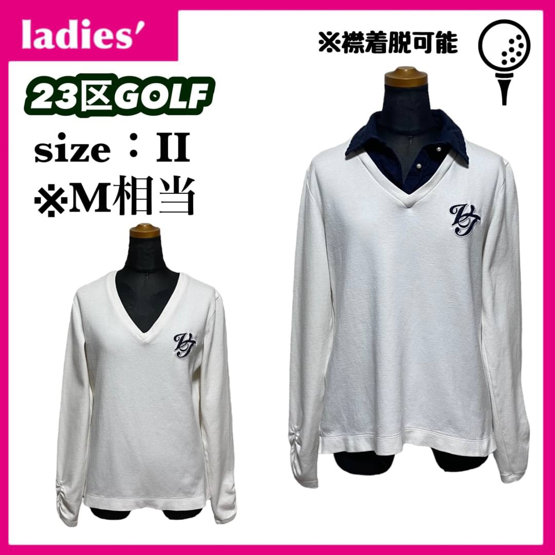 23区(ニジュウサンク)の23区GOLF 襟付 Vネック レディース サイズⅡ M相当 白 ゴルフウェア スポーツ/アウトドアのゴルフ(ウエア)の商品写真