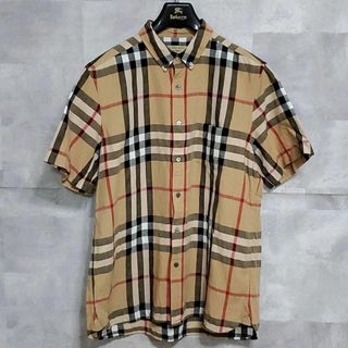 バーバリー(BURBERRY)の美品 XL バーバリー ノバチェック 半袖 シャツ ベージュ リネン コットン(シャツ)