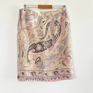 ETRO - 美品 大きめ エトロ シルク タイトスカート ペイズリー 総柄 ピンクベージュ