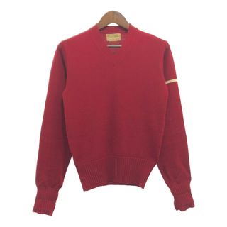 50年代 LETTERMAN'S SWEATER ウール Vネック レタードセーター アメカジ ヴィンテージ レッド (メンズ M相当) 中古 古着 P9493(ニット/セーター)