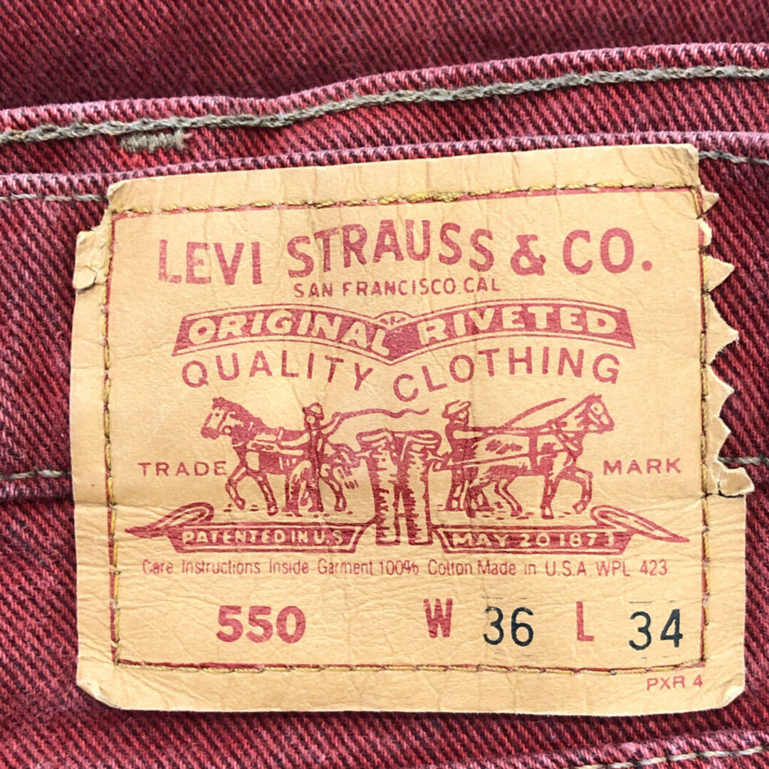 Levi's(リーバイス)の90年代 USA製 Levi's リーバイス 550 先染め テーパード カラーデニムパンツ アメカジ ワインレッド (メンズ W36 L34) 中古 古着 P9494 メンズのパンツ(デニム/ジーンズ)の商品写真