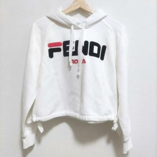 フェンディ(FENDI)のFENDI(フェンディ) パーカー サイズS レディース - 白×ダークネイビー×レッド 長袖/FILAコラボ(パーカー)