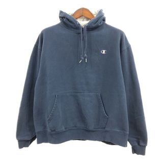 チャンピオン(Champion)のChampion チャンピオン スウェット パーカー ワンポイントロゴ ネイビー (メンズ L) 中古 古着 Q1990(パーカー)