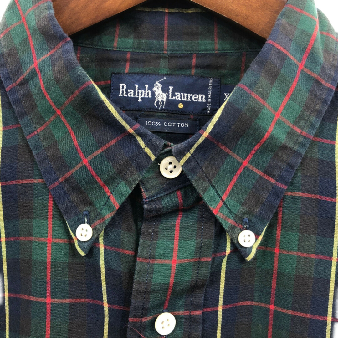 RALPH LAUREN ラルフローレン ボタンダウン 長袖シャツ ワンポイントロゴ チェック グリーン (メンズ XL) 中古 古着 Q2606 メンズのトップス(シャツ)の商品写真