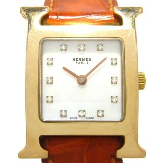 エルメス(Hermes)のHERMES(エルメス) 腕時計 Hウォッチ HH1.270 レディース K18PG/アリゲーターベルト/□M/12Pダイヤインデックス/シェル文字盤 ホワイトシェル(腕時計)