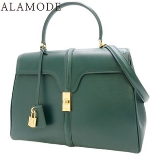 セリーヌ(celine)のCELINE(セリーヌ) クラシック 16 セーズ ミディアム ハンドバッグ 2WAY ショルダー 肩掛け サテンドカーフスキン アマゾン ダークグリーン ゴールド金具 187373BEY.31AN(2024年4月現在現行品) レディース 40802091223【中古】【アラモード】(ハンドバッグ)