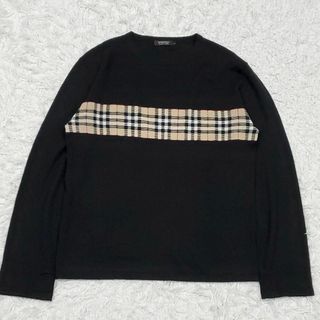 BURBERRY BLACK LABEL - 美品 L バーバリーブラックレーベル ラウンドネック ニット 黒 ノバチェック