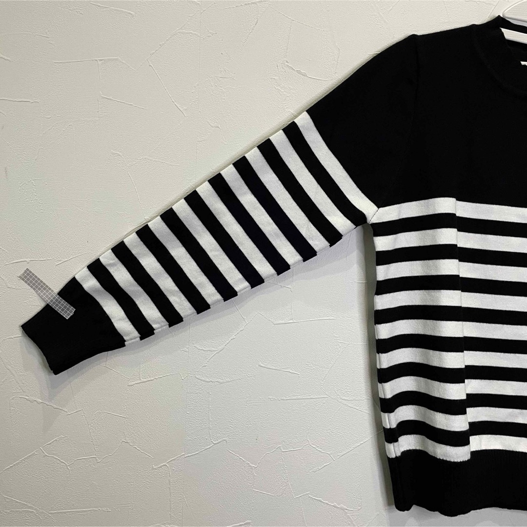 トップス Tシャツ 長袖 カジュアル レディース ボーダー 黒 白 春 セーター レディースのトップス(ニット/セーター)の商品写真