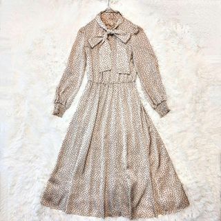 アナイ(ANAYI)の【美品】ANAYI アナイ ドット柄 ロングワンピース ボウタイ ベージュ XS(ロングワンピース/マキシワンピース)