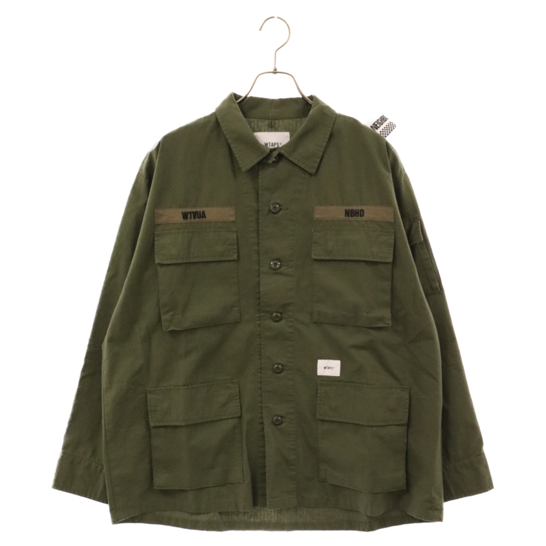 W)taps(ダブルタップス)のWTAPS ダブルタップス 19AW ×NEIGHBORHOOD JUNGLE LS ジャングル クロスボーン 長袖シャツ ミリタリーシャツ 192WVNHD-SHM02S カーキ メンズのトップス(シャツ)の商品写真