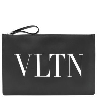 VALENTINO - ヴァレンティノ VALENTINO クラッチバッグ VLTN ロゴ セカンドバッグ レザー ブラック シルバー金具 黒 ポーチ  WY2P0483 【箱】【中古】