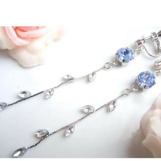 SWAROVSKI - 【イヤリング】スワロフスキー　Lサファイア　青　しずく　ハンドメイドイヤリング