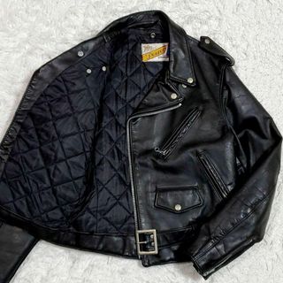 ショット(schott)の美品 L ショット 本革 ダブル ライダース 黒 中綿 キルティング アメリカ製(ライダースジャケット)