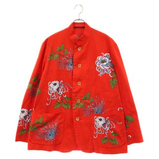 ヨウジヤマモト(Yohji Yamamoto)のYohji Yamamoto POUR HOMME ヨウジヤマモト プールオム 96SS 花と少年期 彼岸花プリント マオカラー コットン ジャケット レッド アーカイブ HF-J24-926(フライトジャケット)