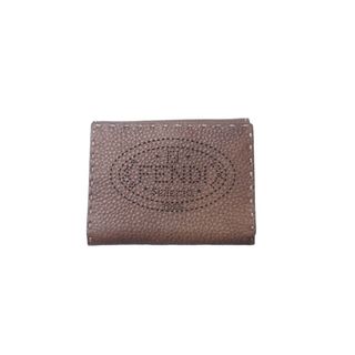 フェンディ(FENDI)のFENDI フェンディ セレリア 二つ折り財布 Wスナップ 8M0145 パンチンクデザイン レザー ブラウン シルバー金具 美品 中古 61834(財布)