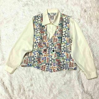 ナチュラルヴィンテージ(natuRAL vintage)のシャツ ブラウス アート レイヤード ベスト ビッグシルエット M(シャツ/ブラウス(長袖/七分))