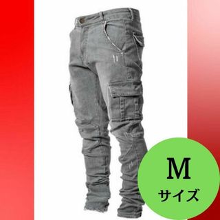 新品 現場服 作業着 カーゴ グレイ ストレッチ スキニー Mデニム パンツ(デニム/ジーンズ)