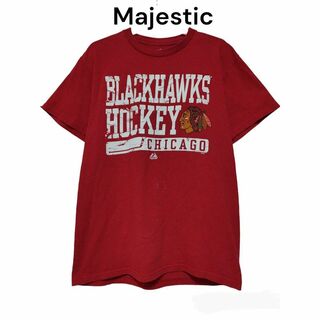 マジェスティック(Majestic)のMajestic　Tシャツ　半袖　古着　BLACKHAWKS　ブラックホークス(Tシャツ/カットソー(半袖/袖なし))
