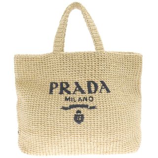プラダ(PRADA)のPRADA プラダ ロゴ刺繍 ラフィア トートバッグ ストロー カバン ナチュラル/ブラウン レディース 1BG392(トートバッグ)