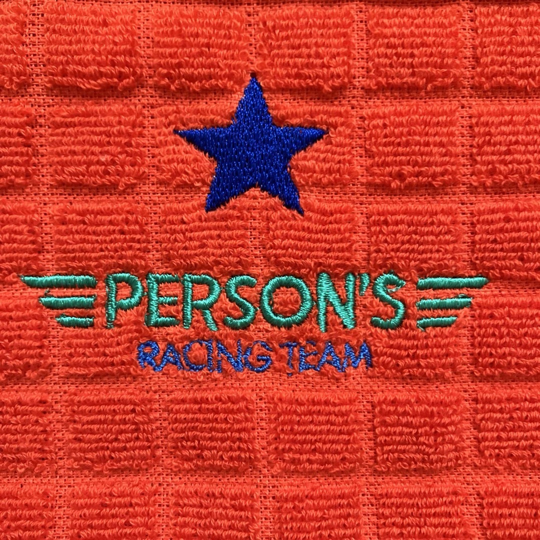 PERSON'S(パーソンズ)のパーソンズレーシングチーム　ハンドハンカチタオル　綿100% 日本製　オレンジ星 メンズのファッション小物(ハンカチ/ポケットチーフ)の商品写真