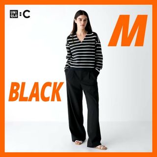 ユニクロ(UNIQLO)のM【新品未使用】ユニクロC タックワイドストレートパンツ BLACK(カジュアルパンツ)