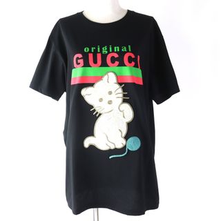 グッチ(Gucci)の未使用品 GUCCI グッチ 2020年製 615044 コットン100％ キャット刺繍 ロゴ入り クルーネック オーバーサイズ 半袖Ｔシャツ ブラック S イタリア製 正規品 レディース(Tシャツ(半袖/袖なし))