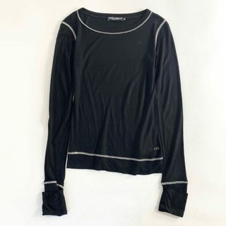 ドルチェアンドガッバーナ(DOLCE&GABBANA)の12d5 DOLCE&GABBANA ドルチェアンドガッバーナ イタリア製 ロゴプレート 長袖Tシャツ ロングスリーブカットソー 36 ブラック レーヨン シルク(Tシャツ(半袖/袖なし))