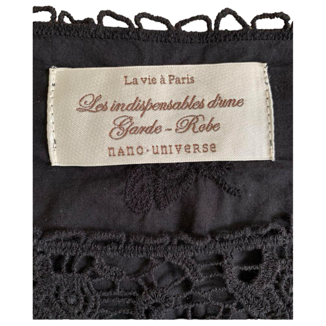 nano・universe(ナノユニバース)のナノユニバース　 ブラウス レースカットソー　七分袖　ブラック　黒　刺繍 レディースのトップス(シャツ/ブラウス(長袖/七分))の商品写真