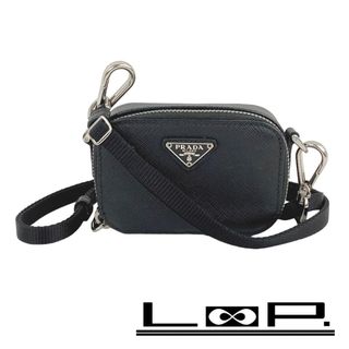 プラダ(PRADA)の■美品■　プラダ サフィアーノ ミニ ショルダー ポーチ トライアングル ロゴ ブラック 2TT105 2AHF 【116995】(ショルダーバッグ)