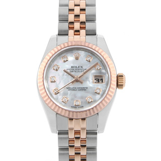 ROLEX - ロレックス デイトジャスト 10Pダイヤ 179171NG ホワイトシェル ランダム番 レディース 中古 腕時計