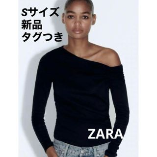 ザラ(ZARA)の【完売品】ZARAギャザーTシャツ⭐︎ブラックS(Tシャツ/カットソー(七分/長袖))