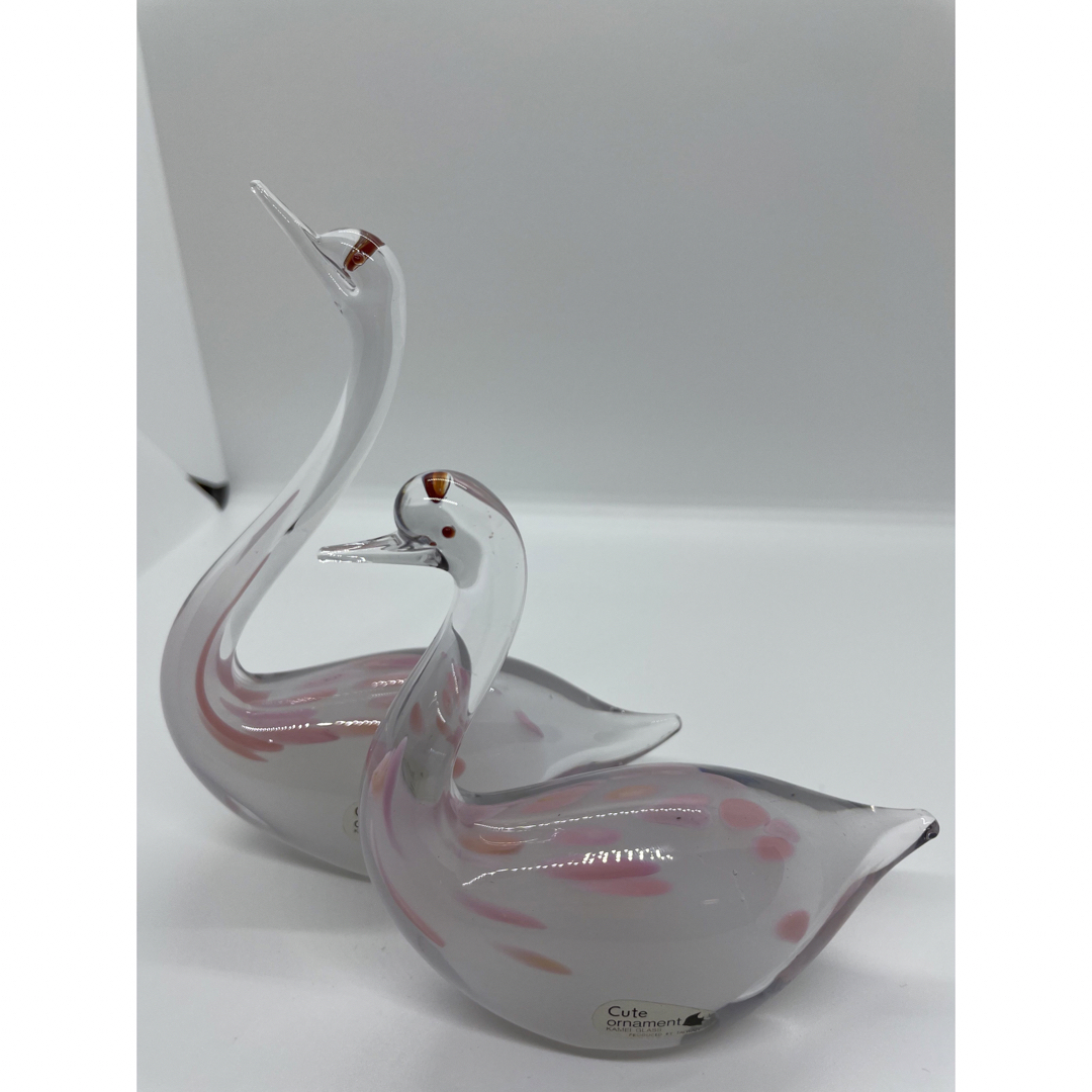 KAMEI GLASS 白鳥 ペア オブジェ シール付き　置物 エンタメ/ホビーの美術品/アンティーク(ガラス)の商品写真