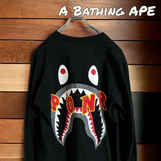 A BATHING APE - A Bathing APE アベイジングエイプ　シャーク　長袖　Tシャツ　M