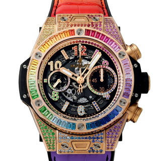 ウブロ(HUBLOT)のウブロ HUBLOT ビッグバン ウニコ キングゴールド レインボー 411.OX.9910.LR.0999 ブラック文字盤 中古 腕時計 メンズ(腕時計(アナログ))